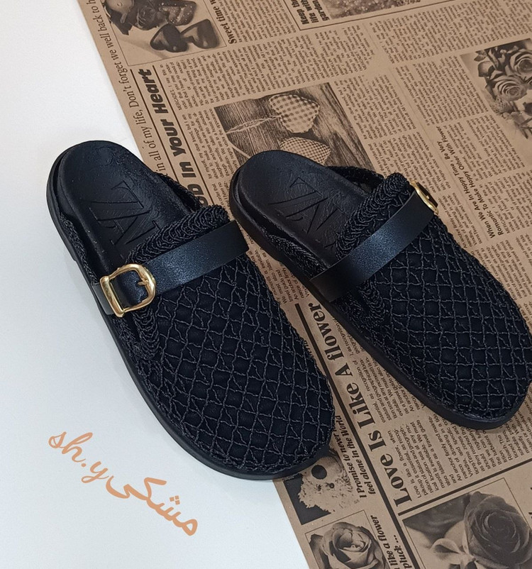 صندل اسلیپر توری زنانه بافتی مشکی