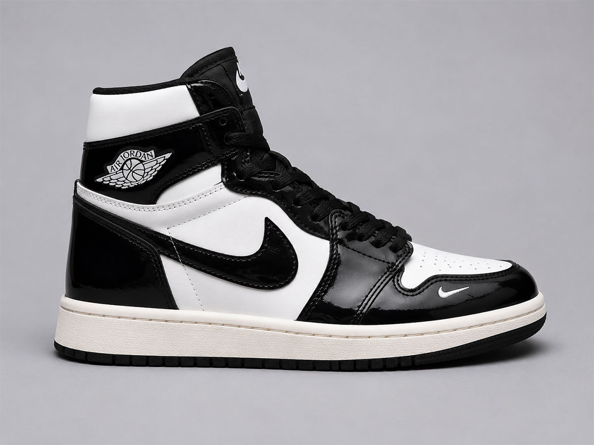کفش کتونی نایک ایر جردن ۱ ساقدار ورنی سفید مشکی (Jordan 1 High)