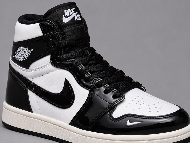 کفش کتونی نایک ایر جردن ۱ ساقدار ورنی سفید مشکی (Jordan 1 High)