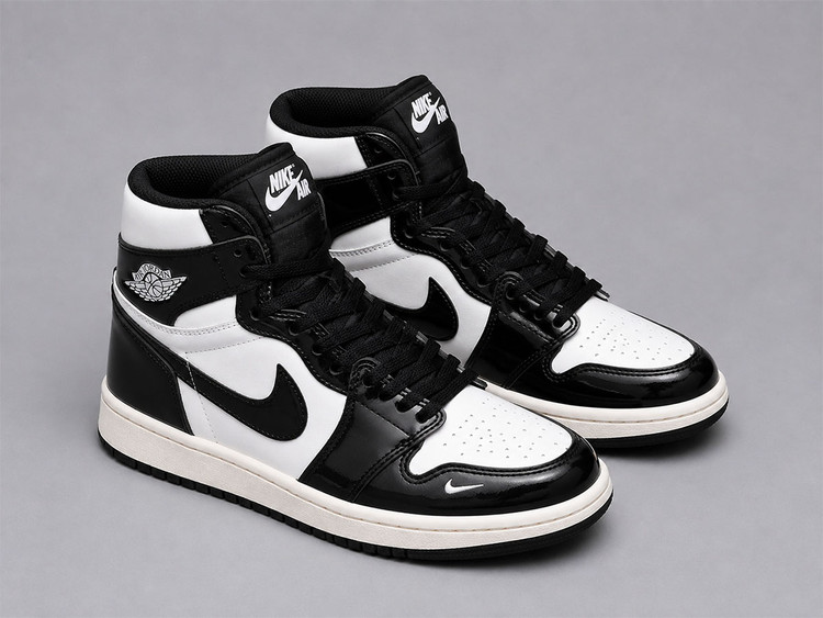 کفش کتونی نایک ایر جردن ۱ ساقدار ورنی سفید مشکی (Jordan 1 High)