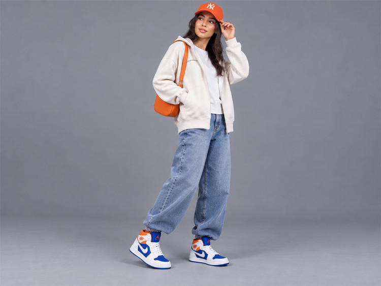 کفش جردن وان ساقدار سفید آبی پرتغالی/ Jordan 1 Mid White Blue