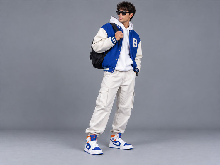کفش جردن وان ساقدار سفید آبی پرتغالی/ Jordan 1 Mid White Blue