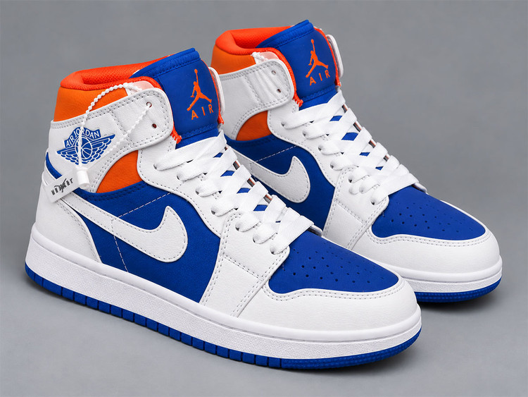 کفش جردن وان ساقدار سفید آبی پرتغالی/ Jordan 1 Mid White Blue