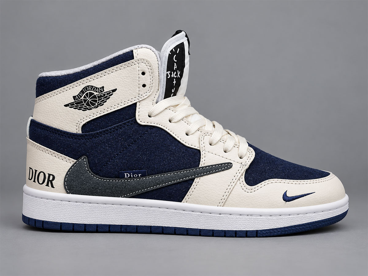 کفش جردن وان ساقدار دیور کرم سورمه ای/Jordan 1 Mid Dior