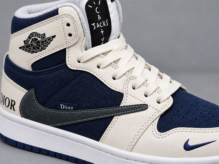 کفش جردن وان ساقدار دیور کرم سورمه ای/Jordan 1 Mid Dior