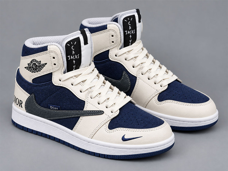 کفش جردن وان ساقدار دیور کرم سورمه ای/Jordan 1 Mid Dior