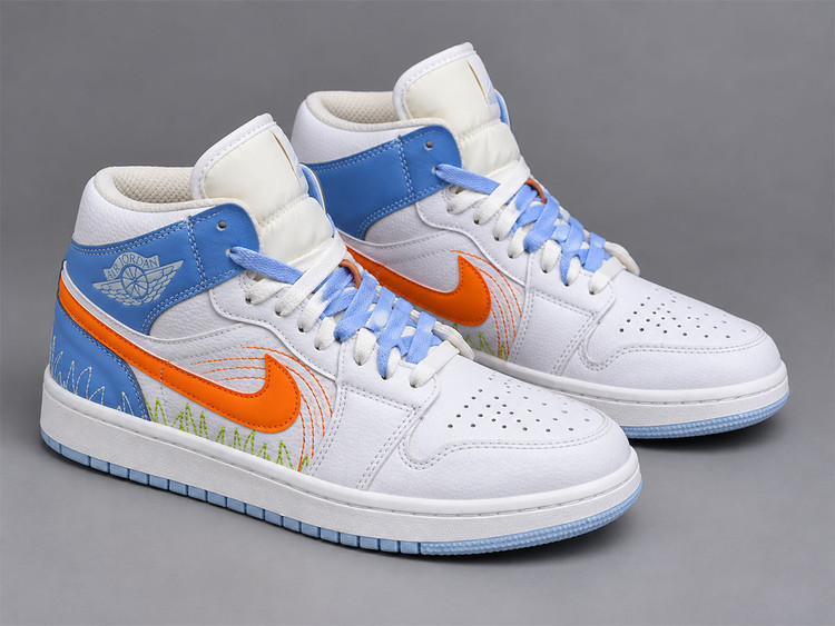 کفش جردن سفید آبی پرتغالی ساقدار/Jordan 1 Mid SE