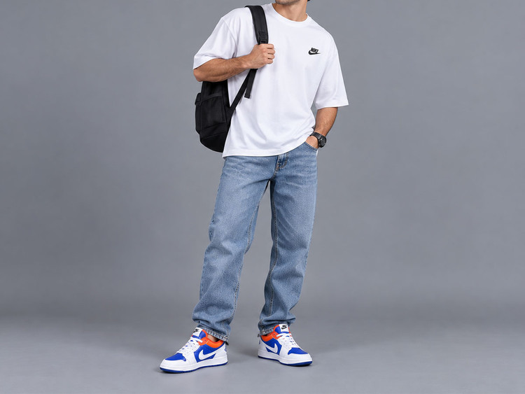 کفش جردن سفید آبی پرتغالی/Jordan White Blue Orange